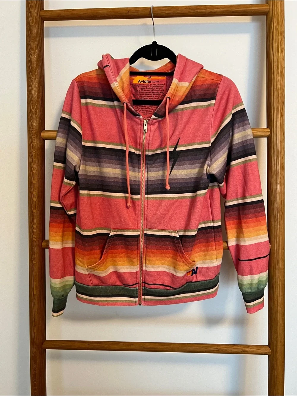 Aviator Nation Pink Serape Stripe Zip Hoodie & Sweatpants Set Bolt - Size M
